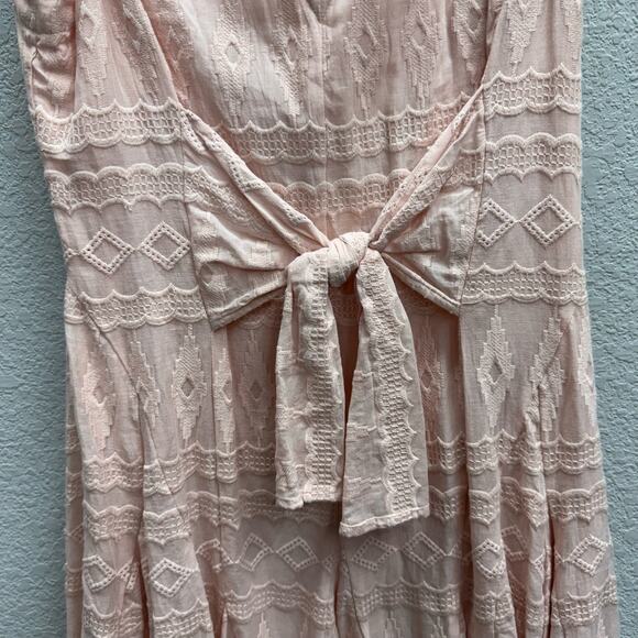 Rebecca Taylor Dress Women's Size 2 Pink Embroidered Cotton Gauze Tie Front - Picture 3 of 5